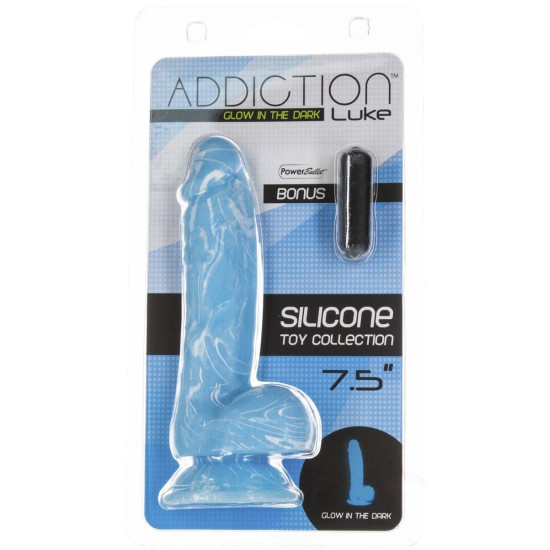 Світний фалоімітатор, довжина 19 см, діаметр 3,8 см, блакитний Addiction Luke, 7.5»