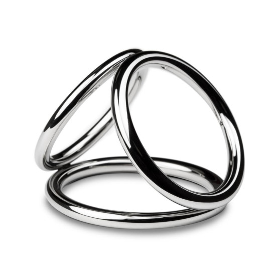 Тройное эрекционное кольцо, большой размер Sinner Gear Unbendable Triad Chamber Metal Cock and Ball Ring Large