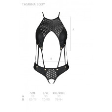 Боді з екошкіри з ремінцями і перфорацією, чорне Passion Tamaris Body Black, S/M