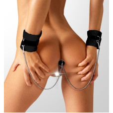 Чорні наручники з металевою анальною пробкою, діаметр 3,4 см Art of Sex Handcuffs With Metal Anal Plug Black, M
