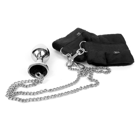 Чорні наручники з металевою анальною пробкою, діаметр 3,4 см Art of Sex Handcuffs With Metal Anal Plug Black, M