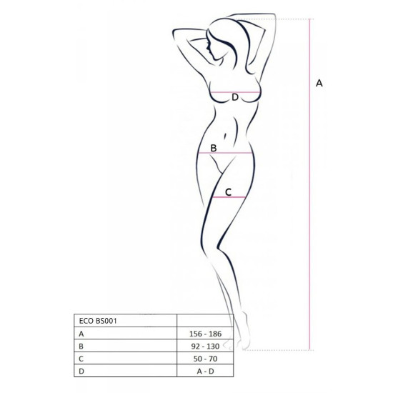 Бодистокинг с доступом, имитацией подвязок и флористическим декором, чёрный Passion ECO BS001 Black, One Size