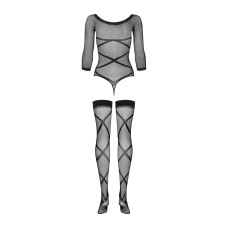 Бодістокінг (панчохи, боді) з декором у вигляді ліній Obsessive Bodystocking G320, S/M/L