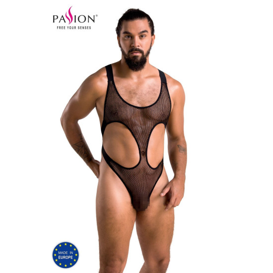 Чоловіче сітчасте боді з резинками, чорне Passion 040 Leon Black, L/XL