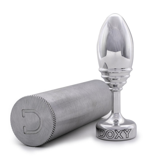 Ребриста металева анальна пробка, діаметр 3,3 см, срібляста DOXY Butt Plug Ribbed
