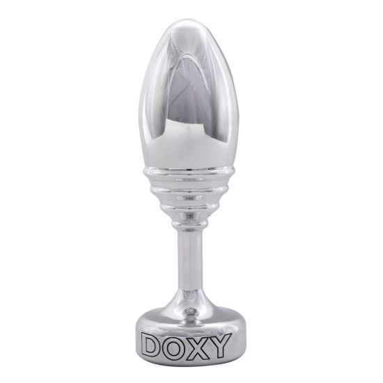 Ребриста металева анальна пробка, діаметр 3,3 см, срібляста DOXY Butt Plug Ribbed