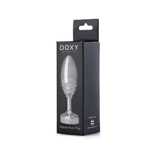 Ребриста металева анальна пробка, діаметр 3,3 см, срібляста DOXY Butt Plug Ribbed