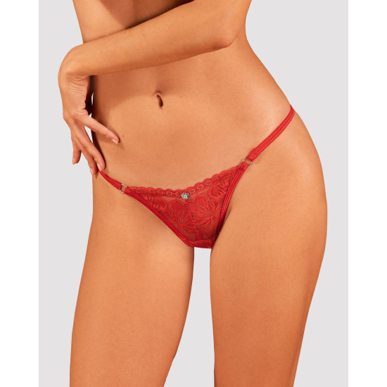 Червоні мереживні стрінги з низькою посадкою Obsessive Lacelove Thong Red, XL/2XL