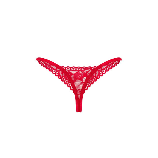 Червоні мереживні стрінги з низькою посадкою Obsessive Lacelove Thong Red, XL/2XL