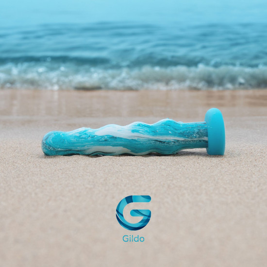 Стеклянный дилдо с крупными бусинами и силиконовым основанием Gildo Ocean Flow