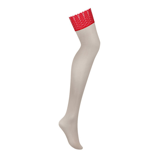 Чулки с красной резинкой, бежевые Obsessive Ingridia Stockings Beige/Red, XS/S