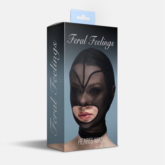 Маска-сердце из сетки с открытым ртом, чёрная Feral Feelings Hearts Mask Black/Black