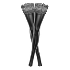 Чулки с мокрым эффектом без мысков Noir Handmade F135 Powerwetlook Stockings, M