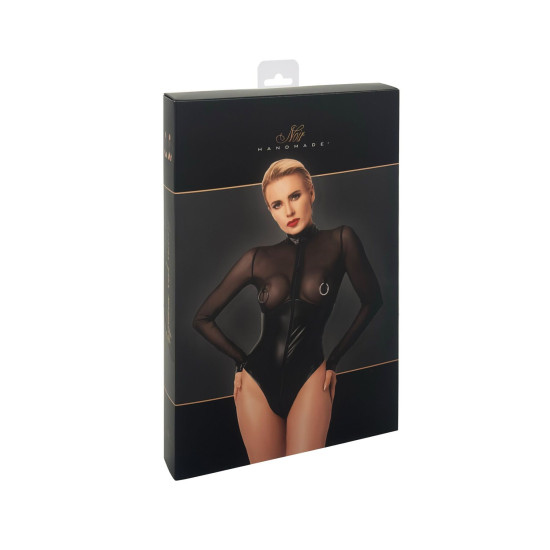Боді з мокрої тканини і сітки з кільцями Noir Handmade F321 Edge Wetlook and Mesh Body with Rings, M