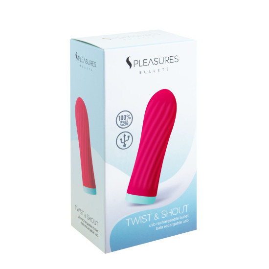 Вибропуля с ребристой поверхностью, ярко-розовая, 10 режимов S Pleasures Bullets Twist & Shout Cerise