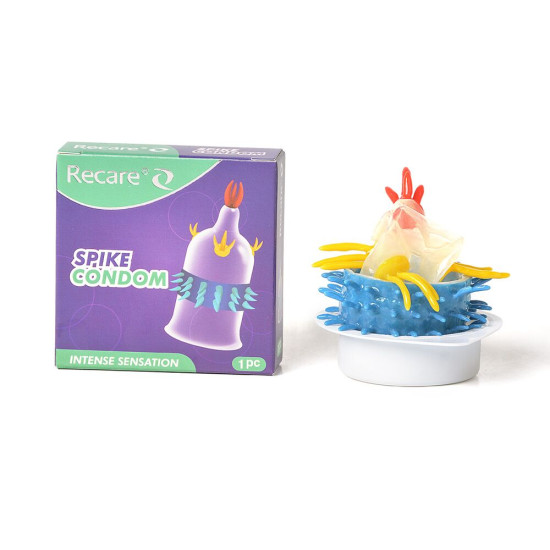 Насадка на член (презерватив с усиками и рядами шипов), фиолетовая Recare Spike Condom Purple