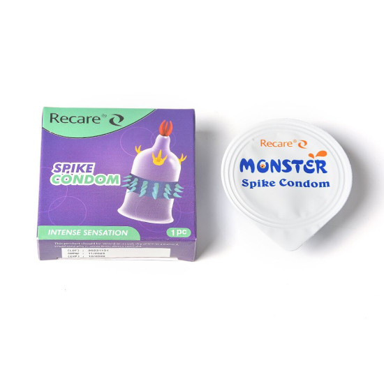 Насадка на член (презерватив с усиками и рядами шипов), фиолетовая Recare Spike Condom Purple