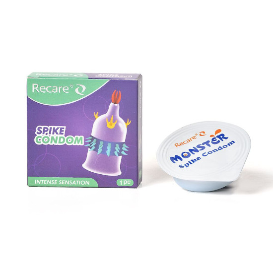Насадка на член (презерватив с усиками и рядами шипов), фиолетовая Recare Spike Condom Purple