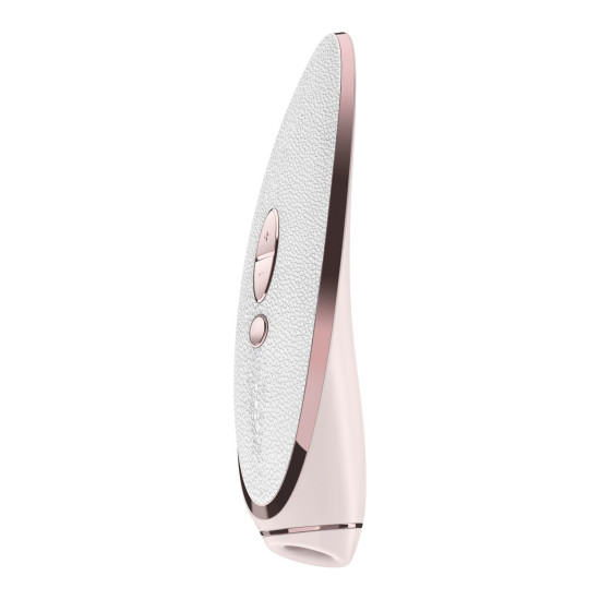 Вакуумний стимулятор люксовий білого кольору зі вставкою зі шкіри Satisfyer Luxury Pret-a-Porter White