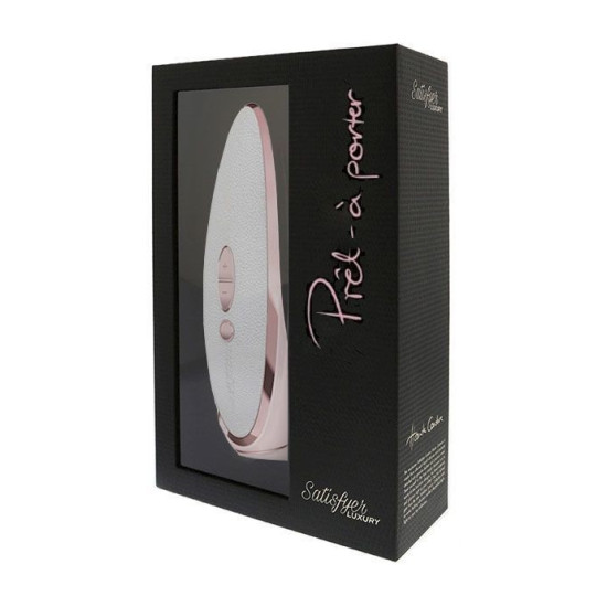 Вакуумний стимулятор люксовий білого кольору зі вставкою зі шкіри Satisfyer Luxury Pret-a-Porter White