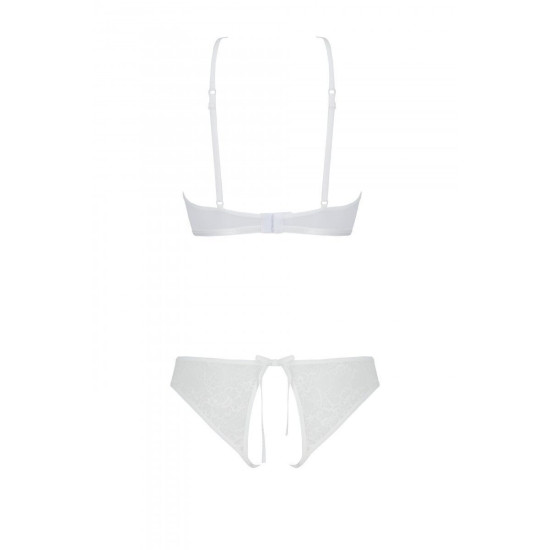 Комплект с ажурным декором и открытым шагом (бра и трусики), белый Passion Ursula Set White, S/M