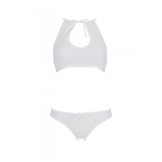 Комплект с ажурным декором и открытым шагом (бра и трусики), белый Passion Ursula Set White, S/M