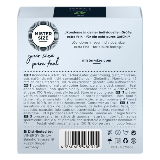 Презервативи для пеніса довжиною 9-9,5 см, 3 шт Mister Size - pure feel 47