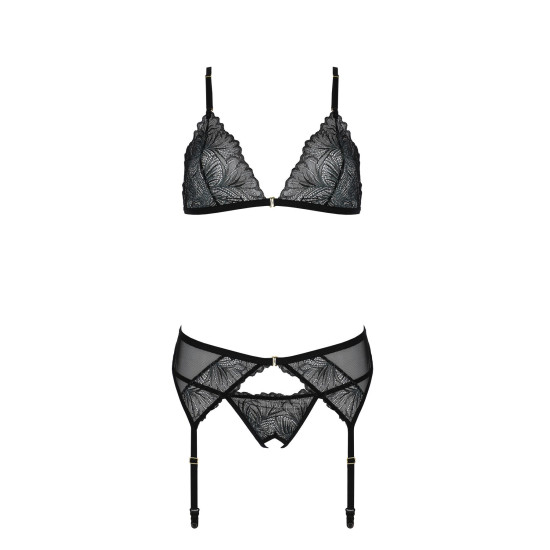 Комплект с открытым доступом (лиф, стринги, пояс для чулок), чёрный Passion Deliena Set Black, XXL/XXXL