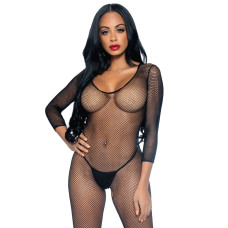 Бодістокінг із дрібної сітки з відкритим доступом, чорний Leg Avenue V Front Bodystocking Black, One Size