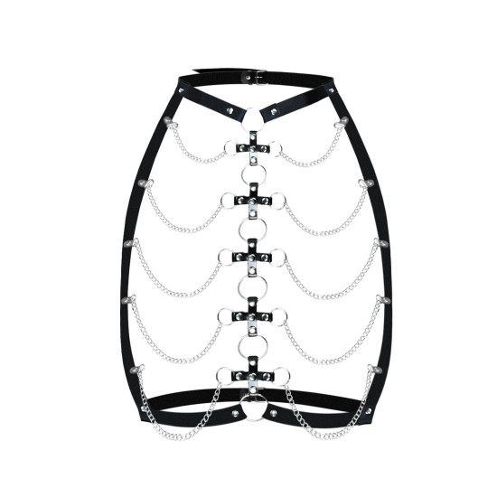 Женская портупея из натуральной кожи, чёрная Art of Sex Cross Black, XS-M