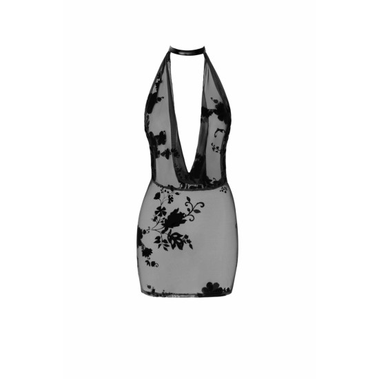 Міні-сукня з флокованої сітки з прикрасою зі стразів Noir Handmade F313 Mythos Mini Flocked Mesh Dress with Jewelry Rhinestone Chain, L
