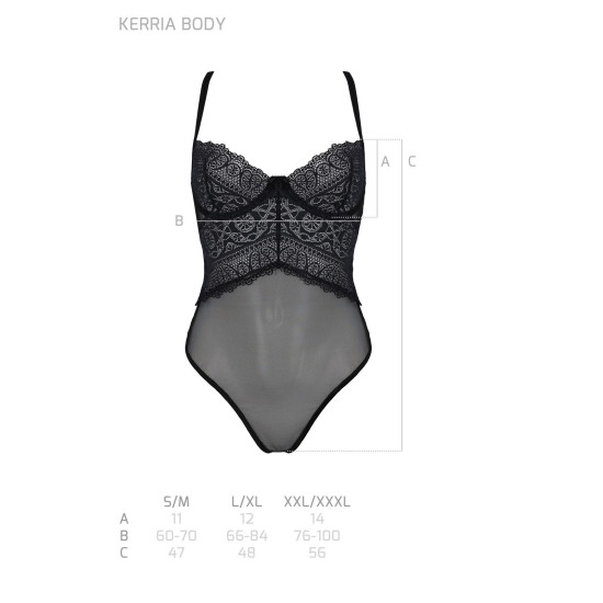 Боді (з високими вирізами і верхом балконет), чорне Passion KERRIA BODY black, XXL/XXXL