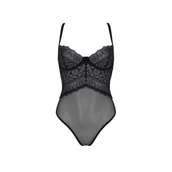 Боді (з високими вирізами і верхом балконет), чорне Passion KERRIA BODY black, XXL/XXXL