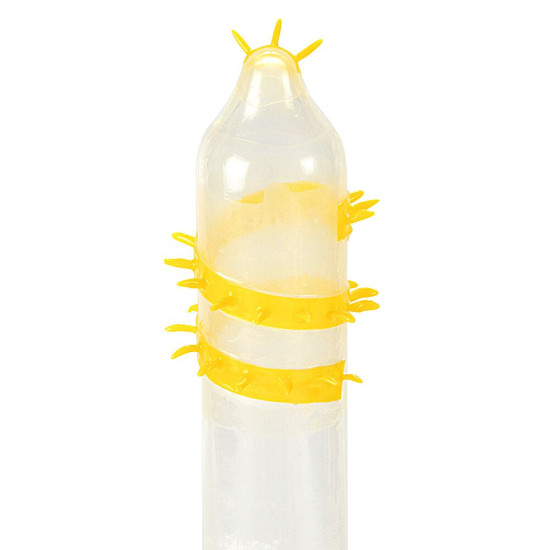 Насадка на член (презерватив з вусиками та спіраллю шипів), жовта Recare Spike Condom Yellow
