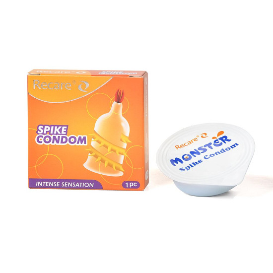 Насадка на член (презерватив з вусиками та спіраллю шипів), жовта Recare Spike Condom Yellow