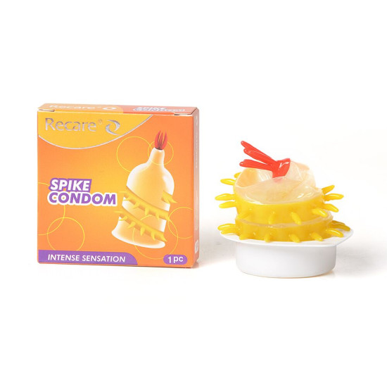 Насадка на член (презерватив з вусиками та спіраллю шипів), жовта Recare Spike Condom Yellow