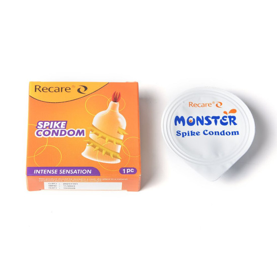 Насадка на член (презерватив з вусиками та спіраллю шипів), жовта Recare Spike Condom Yellow