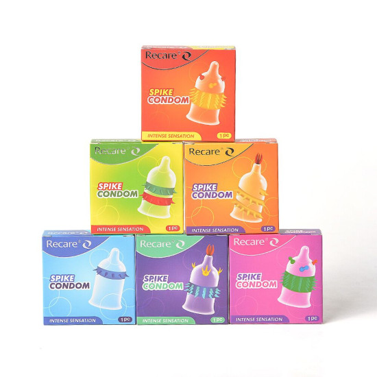 Насадка на член (презерватив з вусиками та спіраллю шипів), жовта Recare Spike Condom Yellow