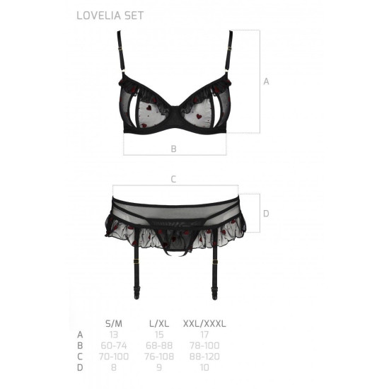 Комплект білизни (ліф, трусики, пояс для панчіх), чорний Lovelia Set Black, S/M