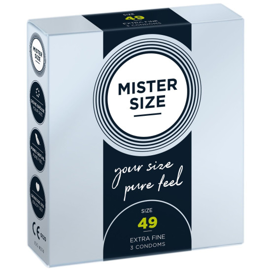 Презервативи для пеніса довжиною 9,5-10 см, 3 шт Mister Size - pure feel 49
