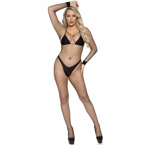 Бодістокінг у велику сітку з довгим рукавом, чорний Leg Avenue Long Sleeved Bodystocking Black, One Size