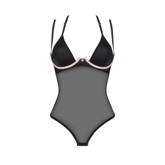 Чорне прозоре боді з дрібної сітки з подвійними бретелями Obsessive Selinne Teddy Black, M/L