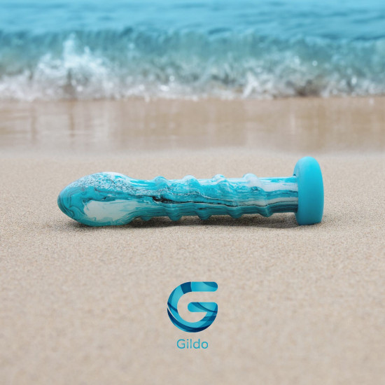 Стеклянный дилдо с силиконовым основанием Gildo Ocean Wave