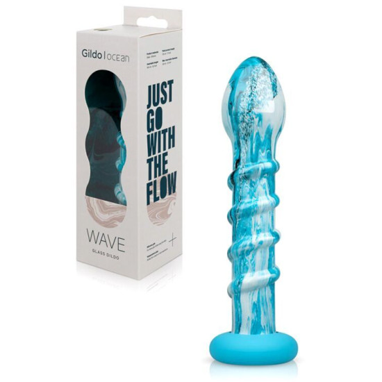Стеклянный дилдо с силиконовым основанием Gildo Ocean Wave