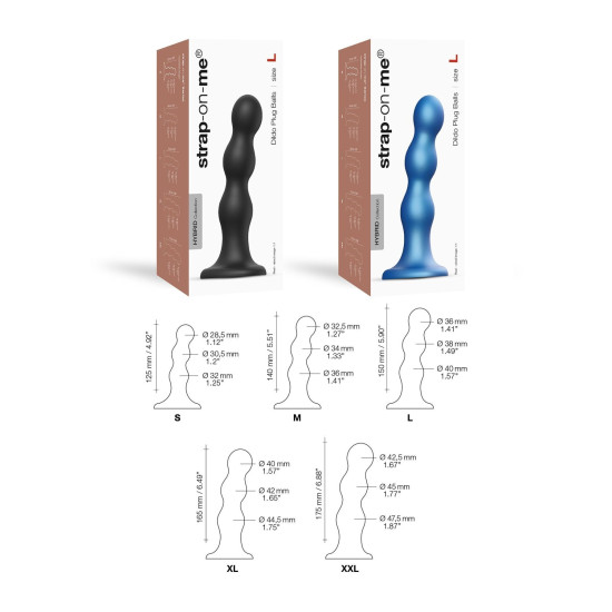 Насадка для страпона з кулями, чорна Strap-On-Me Dildo Plug Balls Black, S