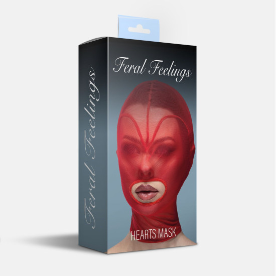 Маска-сердце из сетки с открытым ртом, красная Feral Feelings Hearts Mask Red/Red