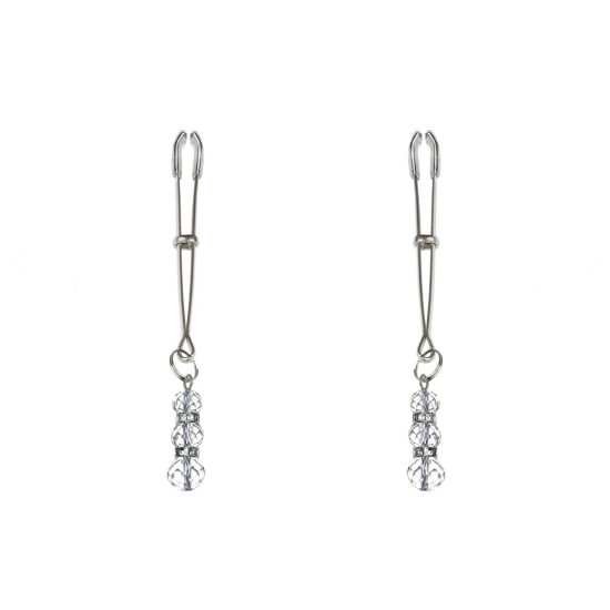 Тонкие зажимы для сосков с подвеской, серебристые Feral Feelings Silver/Clear Thin Nipple Clamps