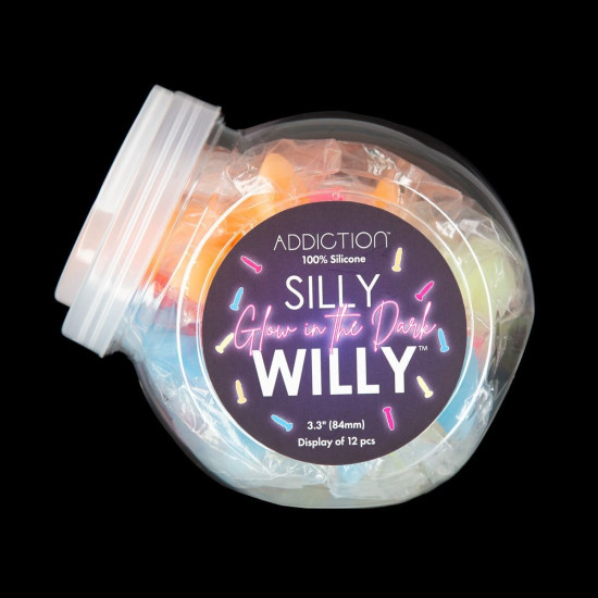 Набір фалоімітаторів, 12 штук, що світяться в темряві ADDICTION Silly Willy Glow in the Dark