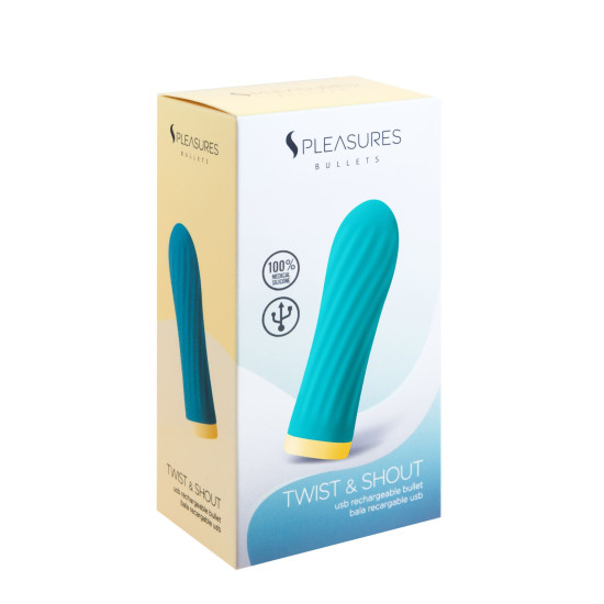 Вібропуля з ребристою поверхнею, бірюзова, 10 режимів S Pleasures Bullets Twist & Shout Turquoise