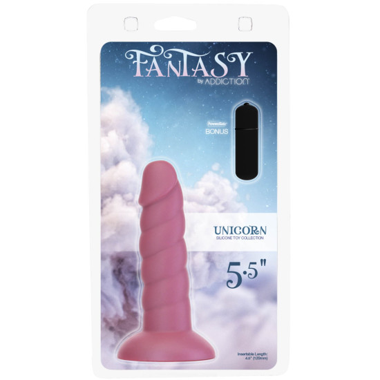 Фалоімітатор, довжина 14 см, віброкуля в подарунок, рожевий Fantasy By Addiction Unicorn Dildo Pink, 5.5 inch